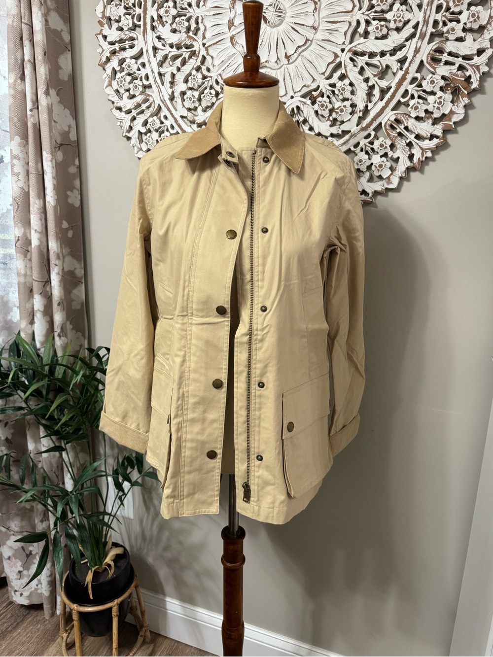 Ralph Lauren Tan Farm Barn Utility Jacket Coat Corduroy Collar XS Lightweight